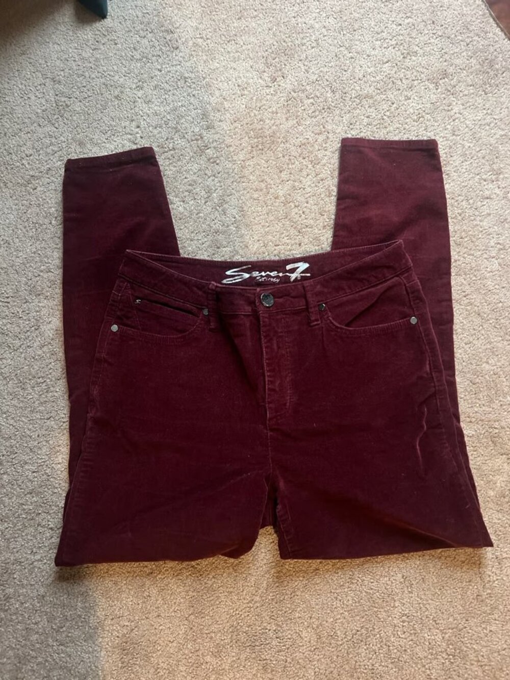 Seven7 Corduroy Ultra High Waist‎ Skinny Pants Burgundy Red Women's Size 10